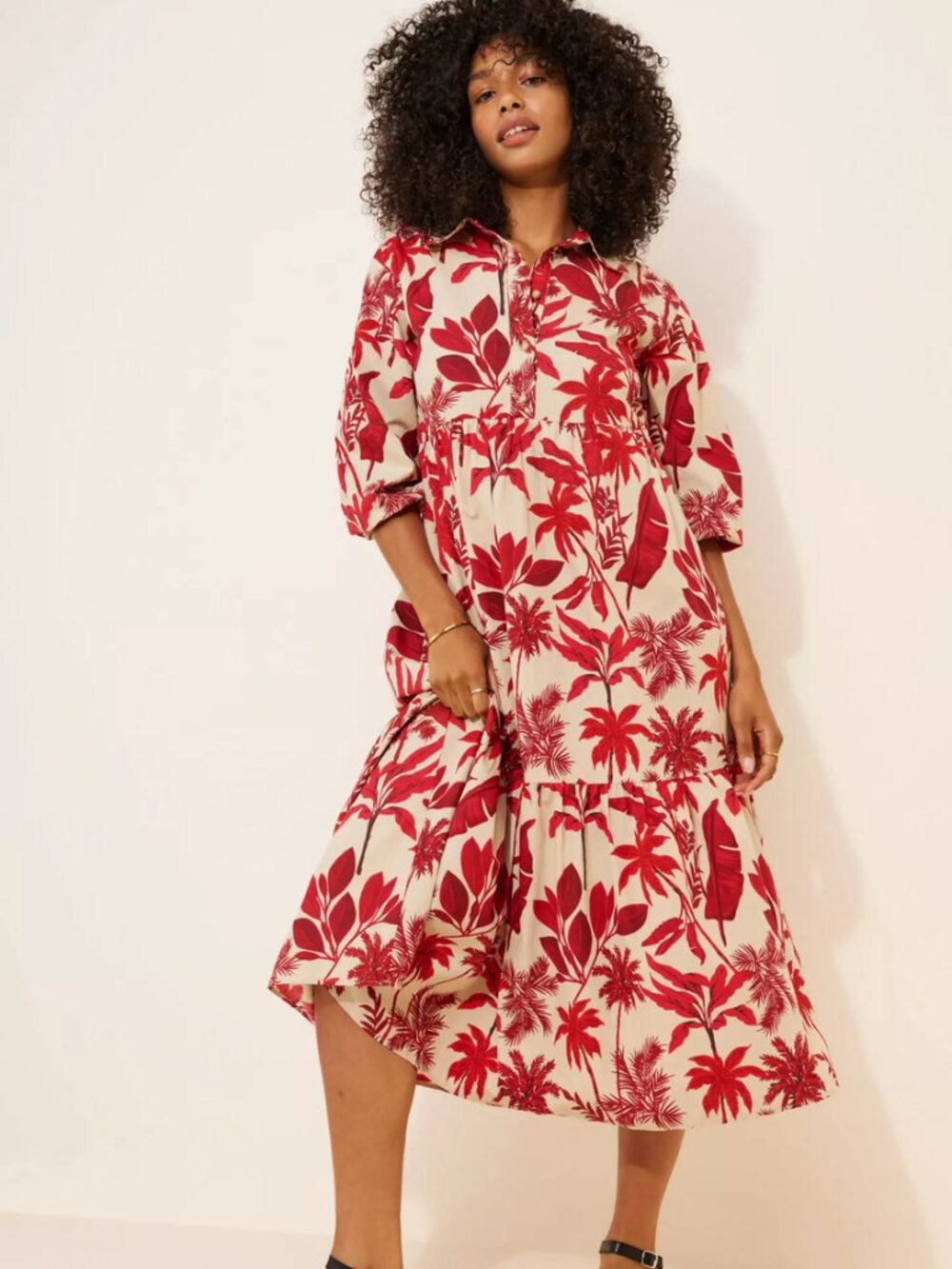Anthropologie Maeve Bettina Print Cotton Tiered Midi Dress Small New With Tags